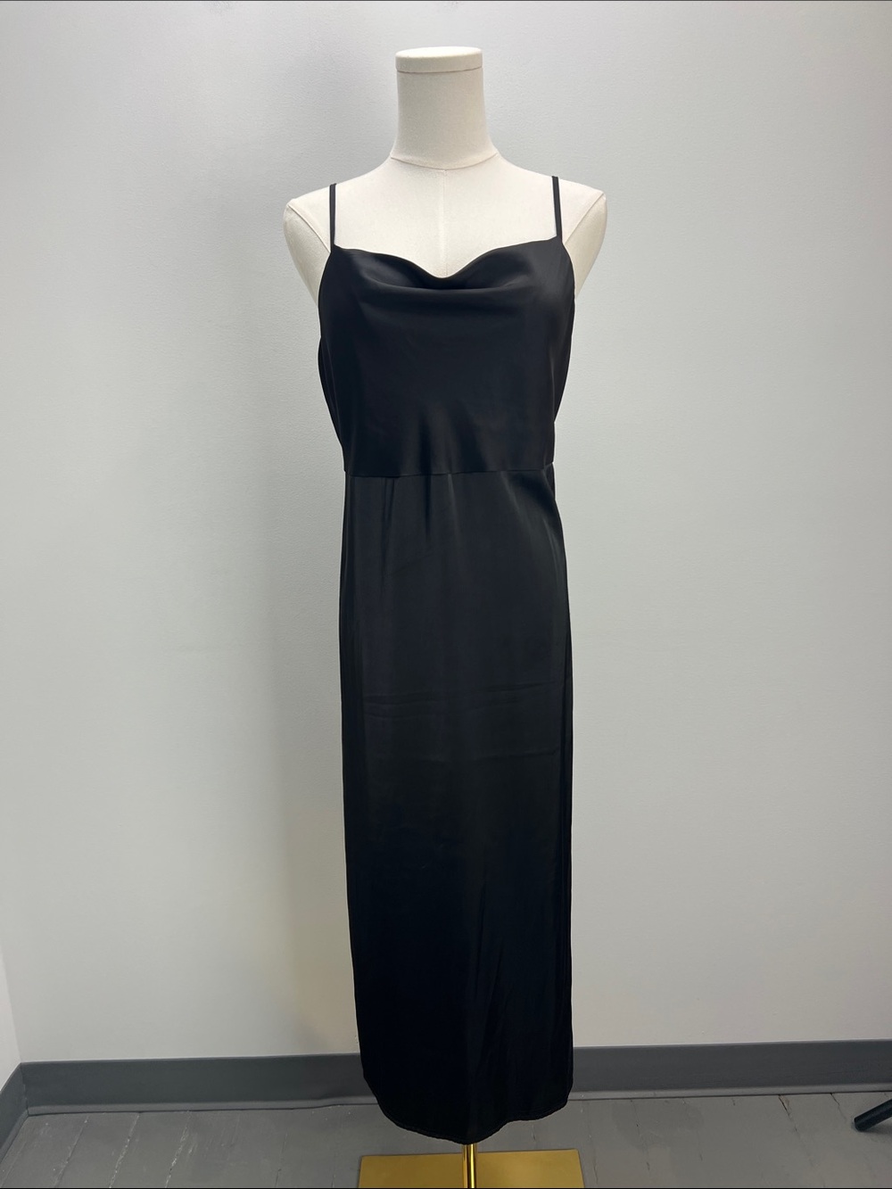 Old Navy Cowl Neck Satin Midi Slip Dress Black Sleeveless Medium Minimalist